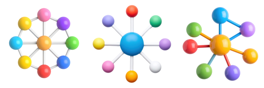 Colorful 3D Plastic Style Network Nodes Isolated on Transparent Background