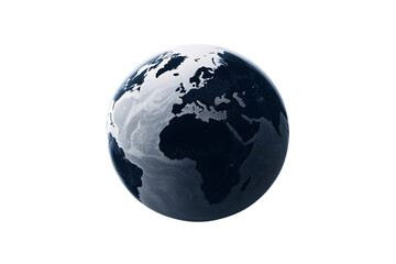 Naklejka premium Monochrome Earth globe showing continents in grayscale with Europe and Africa prominently displayed, isolated on a transparent background