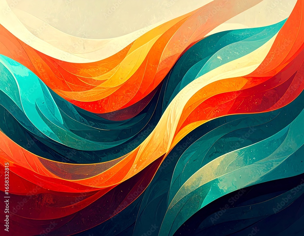 Poster dynamic spectrum of wavy ribbons creating a vibrant and fluid abstract texture full of color