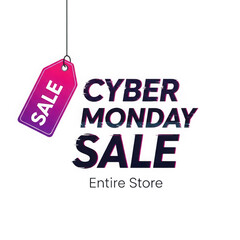 Cyber monday sale tag with neon text and discounts isolated on transparent background