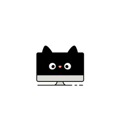 Fototapeta premium Halloween for office party, Cute black cat face on computer screen with big eyes and small nose for halloween office party fun
