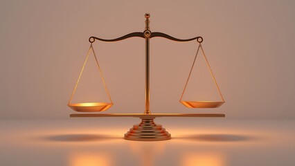 Golden Scales of Justice - Conceptual Balance for Legal, Financial, and Ethical Concepts in a Warm, Symbolic 3D Render, Suitable for Illustrations and Backgrounds
