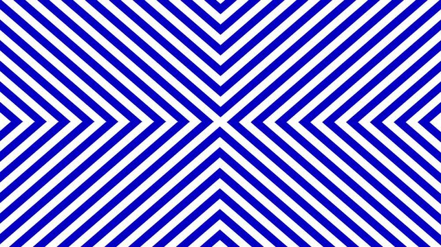 Sharp blue and white diagonal stripes create a striking X-shaped optical pattern that throbs and shifts smoothly, perfect for tech intros, abstract transitions, or modern presentation backgrounds.