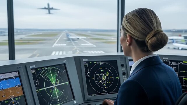 Air Traffic Controller Monitoring Airplane Takeoffs and Landings
