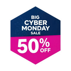 Obraz premium Big cyber monday sale fifty percent off promotion isolated on transparent background