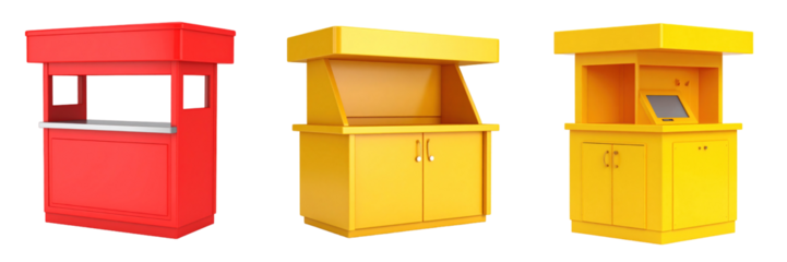 3D Plastic Style Ticket Counters In Vibrant Yellow And Red With Transparent Background