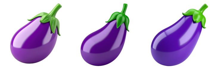 3D Plastic Style Eggplant Icon On A Transparent Background With Glossy Surface In Vibrant Purple Color Representing Health And Freshness