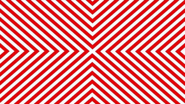 A classic motion graphics background featuring a symmetrical and infinite expansion of repeating red and white diamond (square-X) shapes from the center. This clean and striking animation is ideal for
