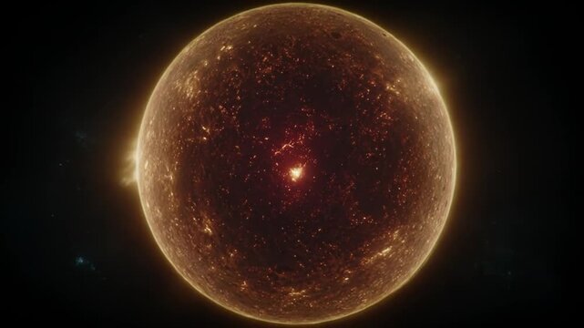 Fiery sphere, glowing with intense heat and light on a dark background
