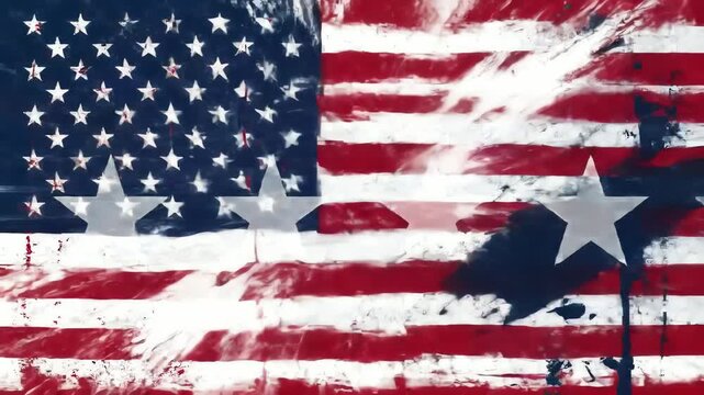 Abstract American Flag Painted on Wooden Surface with Water Splash Effect