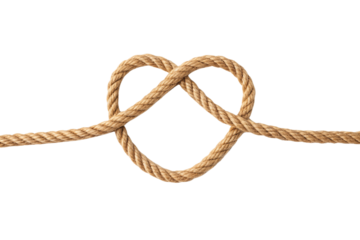 Rope heart with diamond-shaped center knot representing precious love, secure bonds, and lasting relationships, isolated on a transparent background
