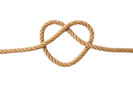 Rope heart with diamond-shaped center knot representing precious love, secure bonds, and lasting relationships, isolated on a transparent background