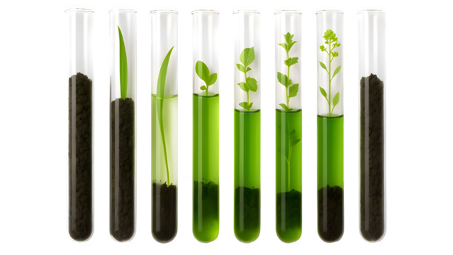 Close-Up of Test Tubes with Soil Samples and Plant Extracts on Transparent Background