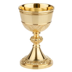 Golden chalice with smooth design isolated on white background perfect for ceremony decor and display
