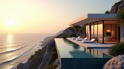 Fototapeta premium Modern eco house integrated with forest, sustainable architecture, room for text on upper left