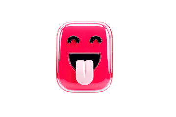 Pink Emoji Sticker with Tongue Out Smiling Face on Transparent Background