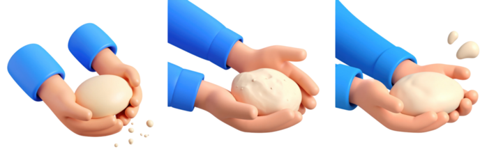 Animated Hands Kneading Dough In Blue Sleeves Demonstrating Bread Making Process On Transparent Background