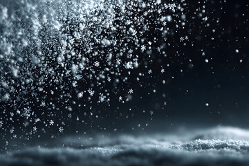 Snowflakes falling down on black background, heavy snow flakes isolated, Flying rain, overlay effect for composition , isolated on white background, , copy space for text,