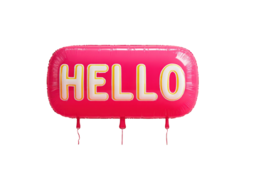 Pink Inflatable Balloon with Hello Text on Transparent Background