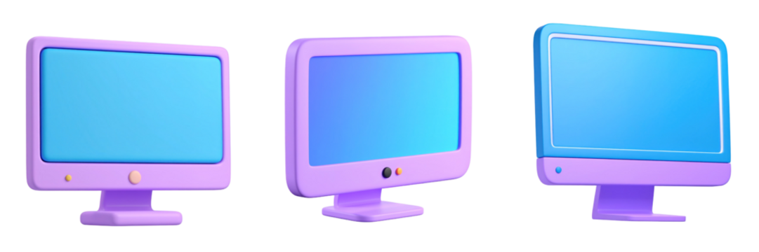 3D Plastic Style Icons Display Monitors In Pastel Colors On Transparent Background - Powered by Adobe