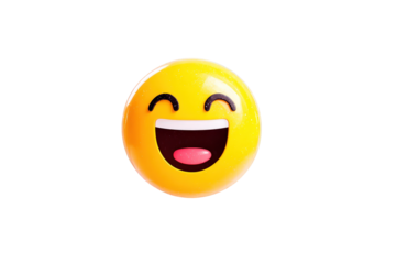 Bright Yellow Smiley Face Emoji with Wide Happy Expression on Transparent Background