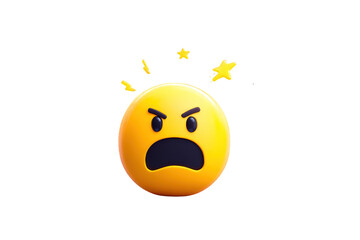 Angry Emoji Face with Furrowed Brows and Open Mouth on Transparent Background