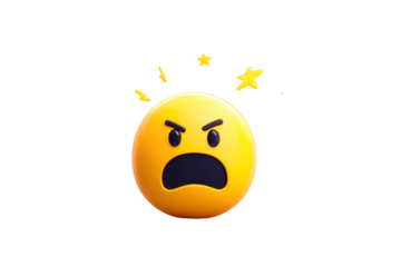 Angry Emoji Face with Furrowed Brows and Open Mouth on Transparent Background