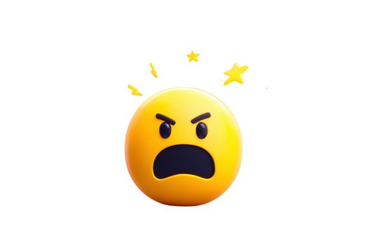 Angry Emoji Face with Furrowed Brows and Open Mouth on Transparent Background