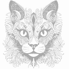 A vintage black cat tattoo illustration with a tribal floral pattern and butterfly wing decoration