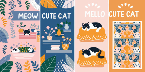 Cute Cats in Cozy Floral Interiors