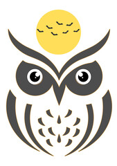 Wise Owl Under a Spooky Moon on transparent background.