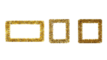 Golden tinsel frame on transparent background png