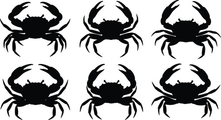 Silhouette of crabs collection, marine sea animals vector illustration, seafood design concept, ocean wildlife nature, crab shapes isolated, aquatic creature set design © Sumia Art