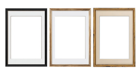Three framed pictures of different colors and sizes