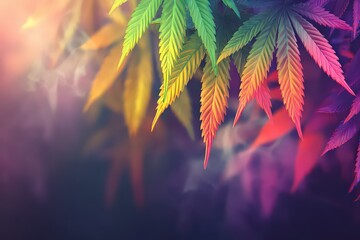 Colorful Cannabis Leaves With Gradient Background