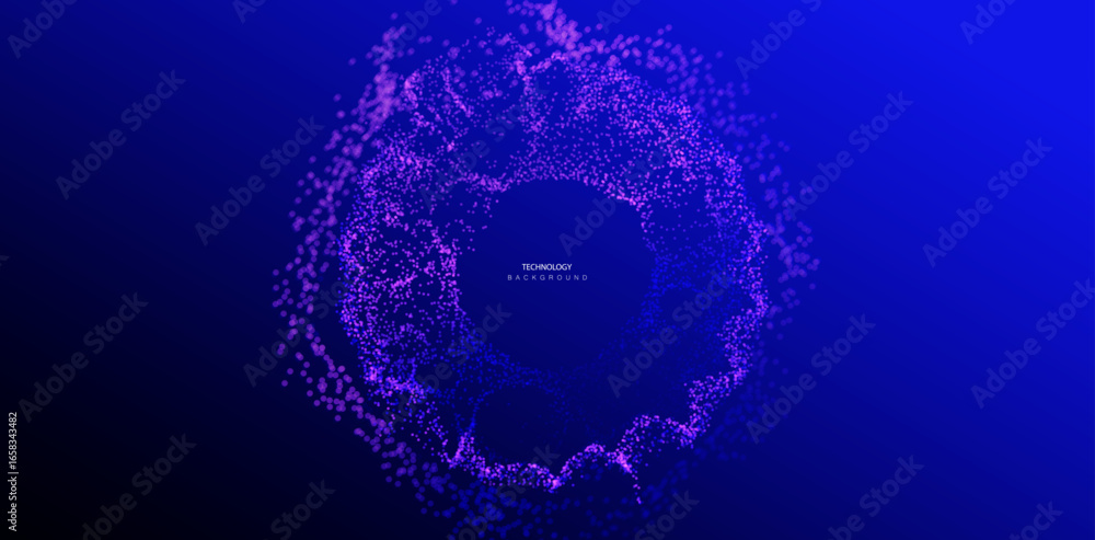 Poster a.i. particles tech banner. ai big data dotted round background. artificial intelligence futuristic 