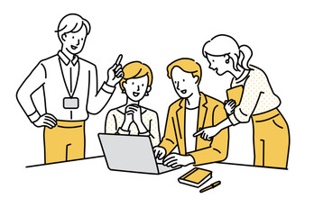 会議・打ち合わせ・ミーティング・アイデア出し黄吹き出しあり