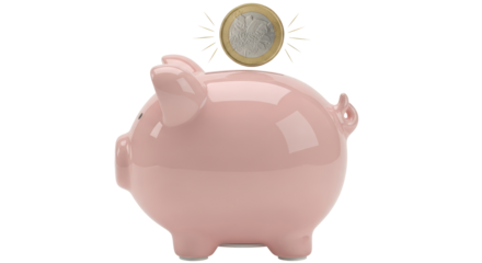 Isolated Piggy Bank with Euro Coin