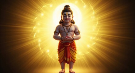 Lord Vamana Standing with Folded Hands in Peaceful Aura