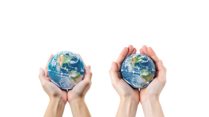 Hands holding earth on transparent background png