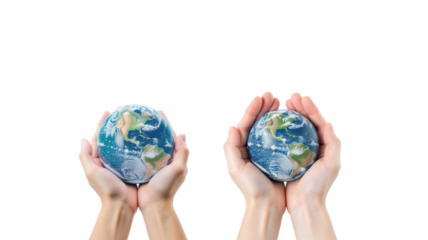Hands holding earth on transparent background png