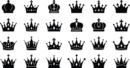 Crown silhouette vector, royal king queen design, luxury jewelry illustration, monarchy crown artwork, black and white crown graphic, decorative royal element, elegant pattern style