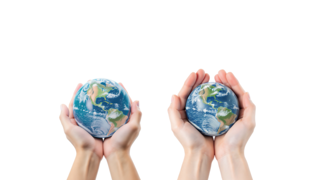 Hands holding earth on transparent background png
