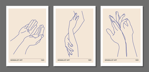 Human hands line art contemporary abstract posters