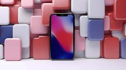 Smartphone with Colorful Geometric Blocks in Modern Minimalistic Style