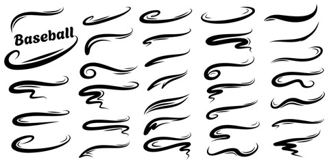 Baseball swoosh text tails vector set. Typography underline swashes for sporty font design and retro decoration.