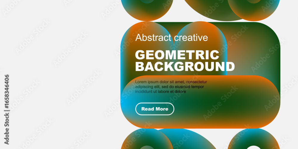 Poster abstract geometric background features vibrant overlapping shapes, text, button. modern design eleme