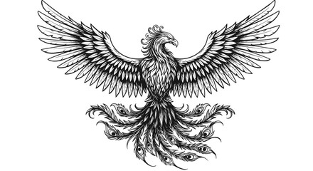 Obraz premium Detailed sketch of a phoenix with its wings fully extended