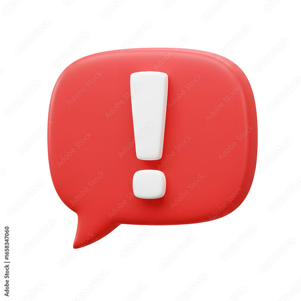 Poster red speech bubble with exclamation point against a transparent background