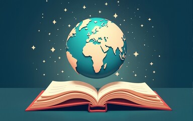 World book day concept abstract illustration open book globe. High quality